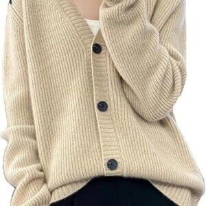 H&M Women's Chunky Knit Cardigan V-neck Cotton Blend Large Buttons Size Large